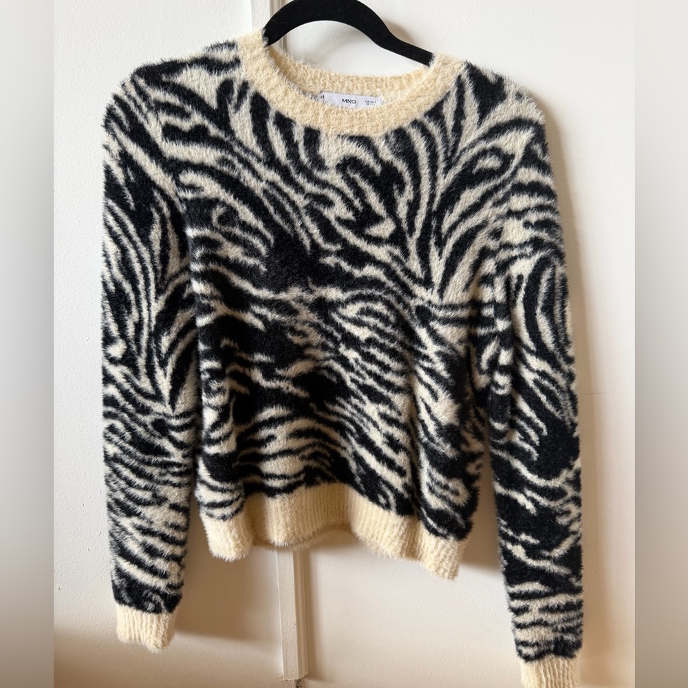 Mango Black and Cream Zebra Pattern Sweater